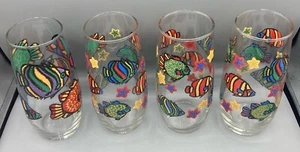 Set Of 3 Small Tropical Fish 1 Large TropicalFish Vintage Libbey Tumbler Glasses - Picture 1 of 4