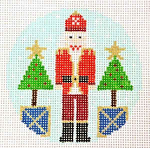 Hand-painted Needlepoint Canvas, Nutcracker with 2 trees, 14" mesh, NEW - Picture 1 of 1