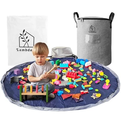 Cesta de almacenamiento de juguetes portátil y alfombrilla de juego con etiqueta de bolsillo - 9,3 galones juguete original... Foto 1 de 4