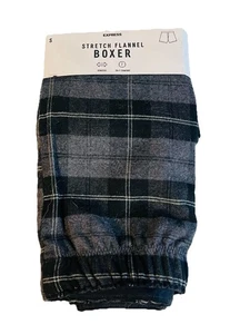 Express Stretch Flannel Mens Boxers Shorts Gray Black Plaid Sz Small (28-30) NWT - Picture 1 of 8
