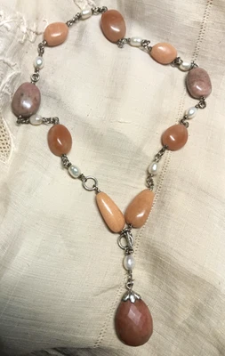Wk Whitney Kelly Y Necklace Butterscotch Jasper Sterling Gemstone Pearls - Image 1 of 4