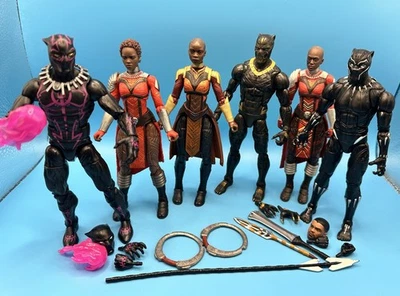 "Lote de figuras de 6"" de Pantera Negra de Marvel Legends traje de vibranio Killmonger Okoye Nakia" Foto 1 de 4