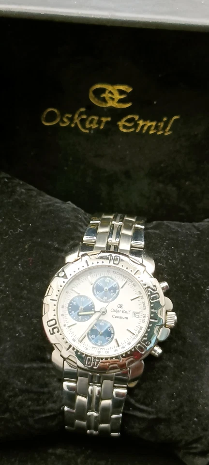Relógio cronógrafo masculino OSKAR EMIL césio aço inoxidável muito bom estado e funcionando - Imagem 1 de 4