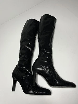 Womens Bruno Magli Black Le Textile Pull Up High Heel Knee High Boots US 9 - Image 1 of 4