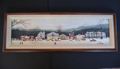 De Colección Norman Rockwell Stockbridge Main St. Navidad sobre Lienzo Enmarcado 32" x 11" Foto 1 de 4