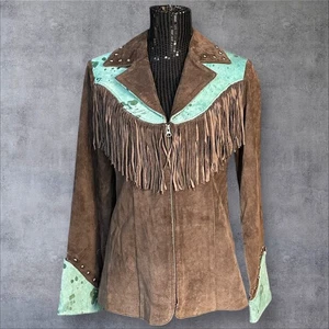 Roper Suede Fringe Western Jacket Brown Turquoise Studded Cowgirl Rodeo - Picture 1 of 19