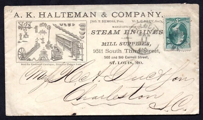 US 1870S ADVERTISING COVER STEAM ENGINES BY A.K. HALTEMAN - Image 1 of 2