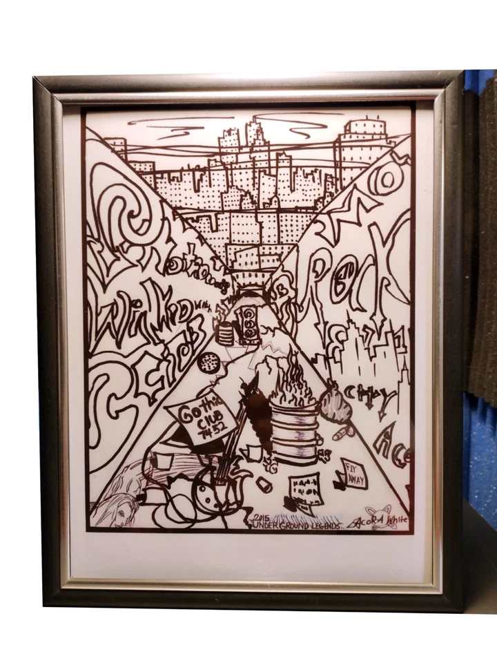 Arte de pared enmarcado, arte de guitarra musical, arte de fantasía oscura, arte de graffiti, paisaje urbano  Foto 1 de 4