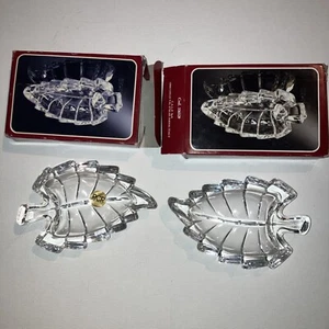 MCM Italy 2 Lead Crystal Leaf Shape Small Trinket Dishes Jewelry Potpourri New - Picture 1 of 13
