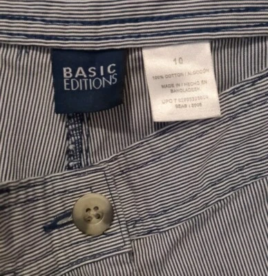 Calça feminina listrada ferrovia azul branca edição básica 10 bolsos largos perna cropped - Imagem 1 de 4