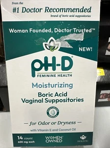 NEW pH-D Feminine Health, Boric Acid Moisturizing Vaginal Suppository Exp: 8/26 - Picture 1 of 2
