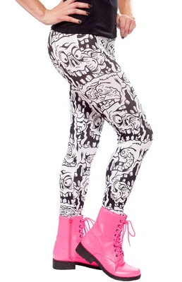 Leggings Sourpuss Creepy Punk Gótico Pequeño S 130404 Blanco y Negro Monstruos Derretidos Foto 1 de 4