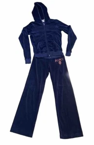 Vintage Juicy Couture Y2K Trainingsanzug Set üppig dunkelblau Velour M-Top S-Hose bequem - Bild 1 von 15