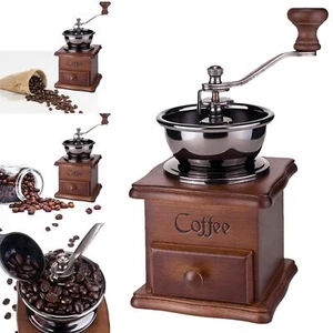 Classic Coffee Bean Spice Vintage Hand Grinder Wooden Retro Burr Mill 21cm - Picture 1 of 7