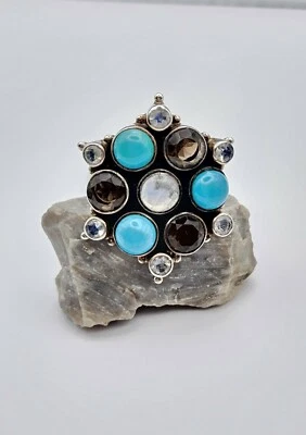 Anillo Nicky Butler RAJ LIMITED Turquesa Piedra Lunar 925 Plata Esterlina Nuevo en Caja Talla 8 Foto 1 de 4