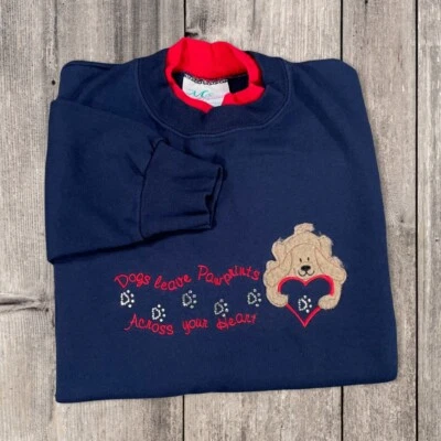 Vintage 90s MC Sportswear Sweatshirt Large Blue Embroidered Dog Paw Prints - Image 1 of 4
