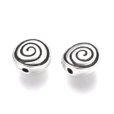 50pcs Flat Round Tibetan Silver Alloy Carved Vortex Beads Spacer Crafting 8x4mm - Image 1 of 4