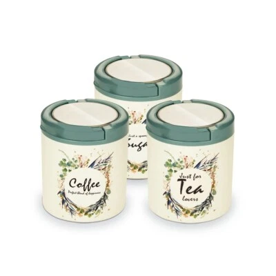 Plastic Air Tight | BPA Free Sugar Tea Coffee Container |Set Of 3 ( Olive Green) - Image 1 of 4