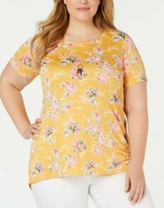 NY COLLECTION PLUS SIZE Yellow Printed Floral Top and Necklace NWT 2X #994 - Picture 1 of 4