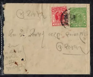 India Morvi State 1932 Local Cover w/ SG 4 3 Pies & SG 9 6 Pies CV L78x6 RARE - Picture 1 of 2