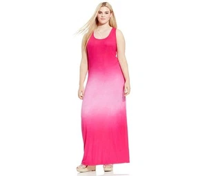 Soprano Plus Size Ribbed Pink Ombré Maxi Dress 30 - Picture 1 of 4