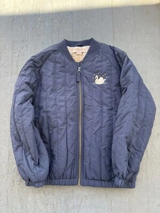 KONGES SLOJD Navy Blue Full Zip Jacket Girls Size 7-8 Sequin Back Swan - Picture 1 of 3