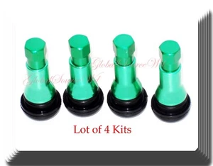 4 Kits TR 413C Chrome Green Color Snap-In Tire Valve Stems Short Black Rubber - Picture 1 of 3