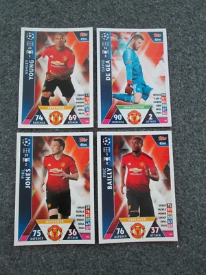 Four 2018-19 Topps Match Attax Manchester United De Gea Bailly Young Phil Jones - Image 1 of 2
