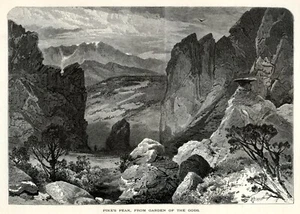 Pikes Peak view, Colorado Springs, Historic America 1874 Antique Engraving - Picture 1 of 4