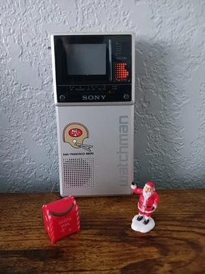 1983 RARE San Francisco 49ers Sony Watchman Black & White TV | FD-20A VHF UHF  - Image 1 of 4