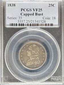 1838 Capped Bust Quarter VF25 PCGS (#PA21341528) - Picture 1 of 2