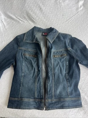Mujer NY Jeans Azul Jean Denim Cremallera Frontal Camisa Chaqueta Talla Mediana Foto 1 de 4