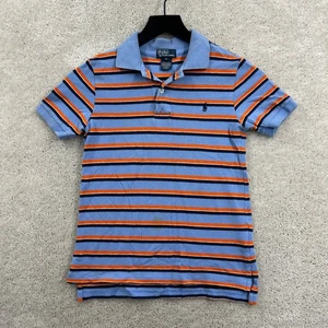 Polo Ralph Lauren Shirt Boys Size 7 Blue Striped Short Sleeve Pique Cotton - Picture 1 of 9