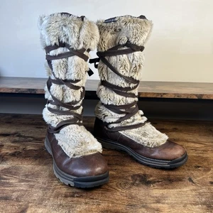 Merrell Katia Waterproof Faux Fur Lace up Tall Winter Brown Boots Women's 9.5 - Picture 1 of 17