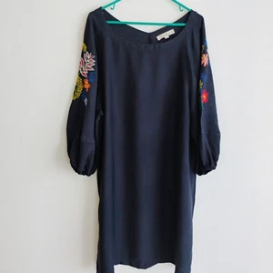 Loft Floral Embroidered Blue Boho Peasant Job Church Career Teacher Dress XL - Picture 1 of 11