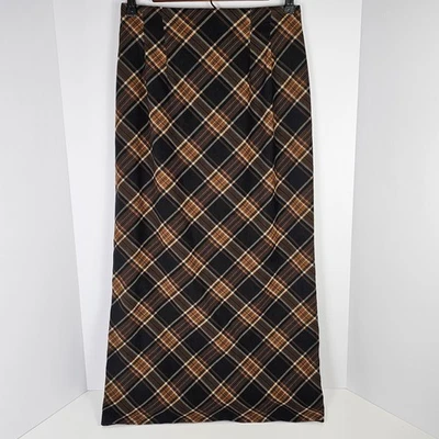 Covington Plaid Maxi Skirt Brown Black Checkered Long Skirt Size 4 Lined Slit - Image 1 of 4