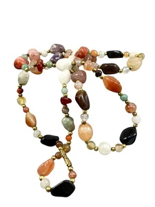 Boho Tumbled Gemstone Necklace-Amethyst, Quartz, Carnelian, Onyx, Chakra Healing - Picture 1 of 12