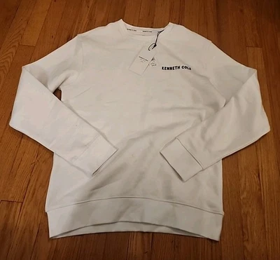 NUEVO CON ETIQUETAS $79 Kenneth Cole New York Para hombres Blanco Cuello Redondo Polar Sudadera PEQUEÑA Foto 1 de 2