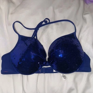 Victoria's Secret PINK Very Sexy Beach Swim underwire Top Blue Sequin Size Large - Picture 1 of 5