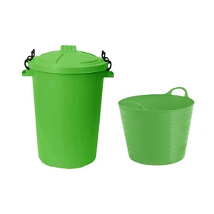 50L Heavy Duty Dustbin & 40L Flexi Bucket/Tub Home Garden Animal Feed LIME GREEN - Picture 1 of 9