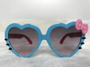 Sunglasses UV400 Kids Blue Hearts Mustache Cat Bow - Picture 1 of 4