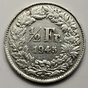 1945 B SWITZERLAND 1/2 Franc VG+ Silver KM 23 FREE USA SHIPPING - Picture 1 of 2