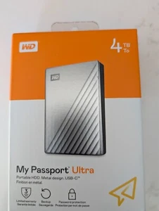 Westren Digital WD My Passport Ultra 4TB External HDD Silver New - Afbeelding 1 van 8