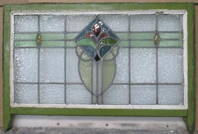 EDWARDIAN ENGLISH LEADED STAINED GLASS SASH WINDOW Pretty Floral 35  X 23.5  • 511.92$