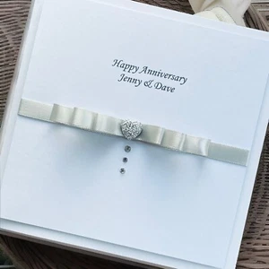 Personalised Handmade Wedding Anniversary Birthday Card Silver - Picture 1 of 1