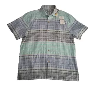NWT $115 Tommy Bahama Sharma Stripe Blues Mens M Camp Shirt 100% Cotton - Picture 1 of 7