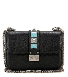Valentino Garavani Lock Rolling Black Leather Turquoise and Silver Rockstud Bag - Bild 1 von 10