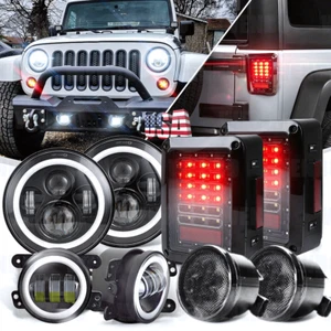 New Kit 8pc For Jeep JK 07-18 7" Halo Led Headlights Tail Light Fog Turn Signals - Foto 1 di 18