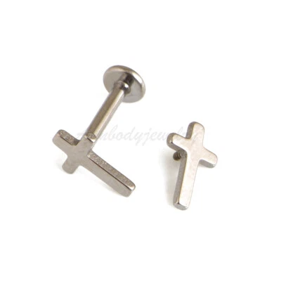 16g Titanium Cross Cartilage Tragus Labret Forward Helix Ear Earring Stud - Image 1 of 2
