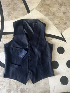 New Ralph Lauren Vest 100% Wool Pinstripes Navy Blue Made In Slovakia size 40R - Picture 1 of 8